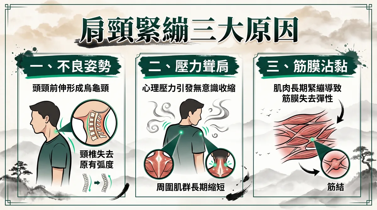 肩頸痠痛三大核心原因烏龜頸與筋結