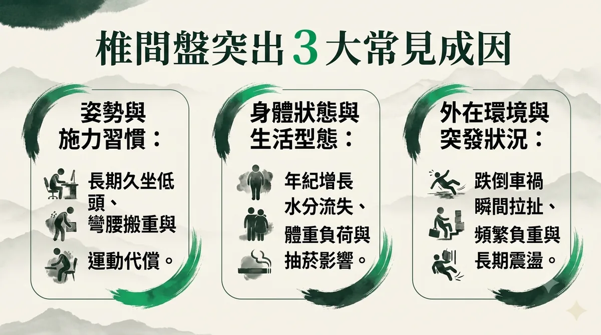 椎間盤突出的三大常見成因：姿勢不良、體質退化與外力衝擊