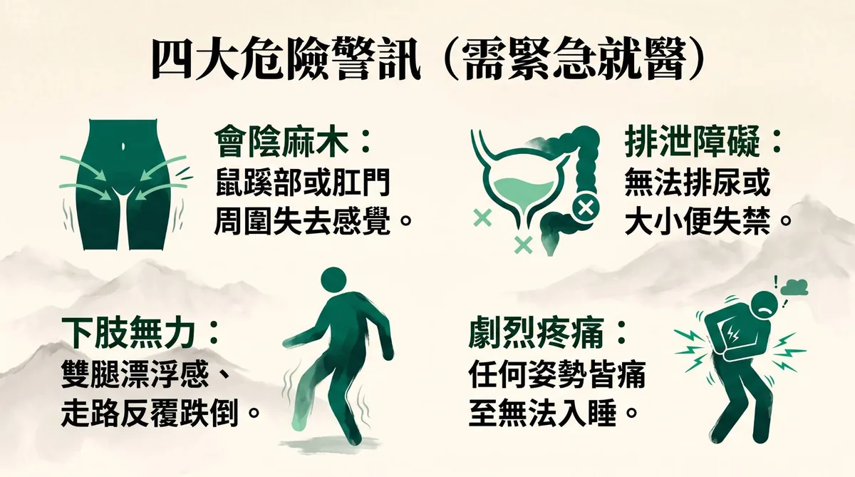 腰椎間盤突出需緊急就醫的四大危險紅旗警訊症狀